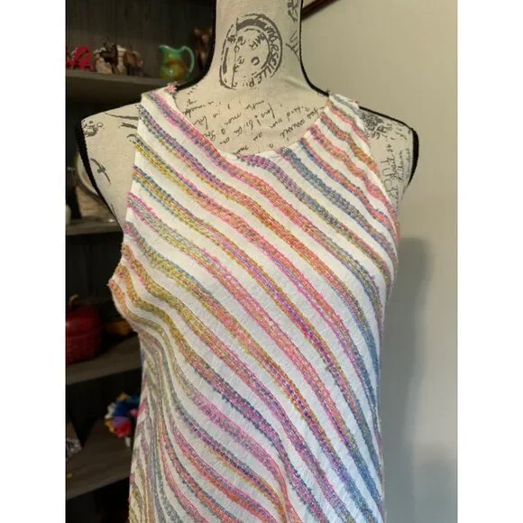 Lou & Grey Dress Diagonal Rainbow Stripe Sleeveless Swing Sundress Small Summer - Picture 8 of 10